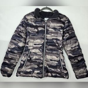 Women's Time & Tru Puffer Jacket - Camouflage Print w/ Removable Hood Size Small